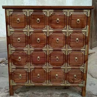 中式实木小中药柜茶叶柜做旧配件柜复古收纳柜十六斗柜储物柜定制