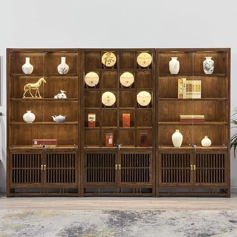 玻璃门展示柜博古架实木