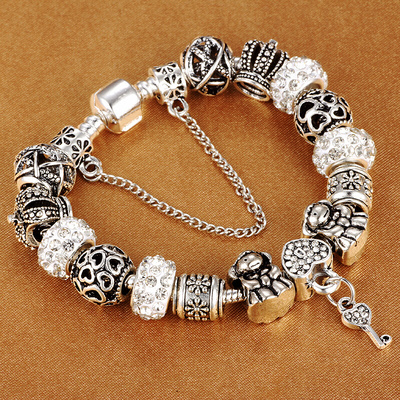 Crown Beads Key Crystal Heart Bracelets For Women Jewelry