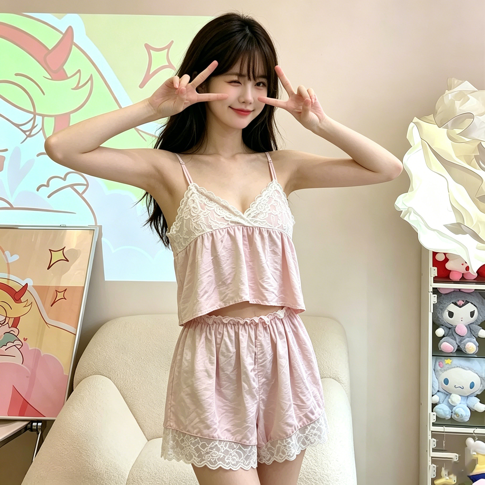 春夏蕾丝性感女睡衣家居服套装