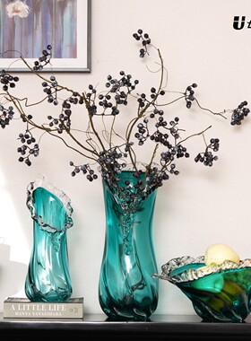 轻奢蓝色粉色浪花花瓶果盘收纳盘