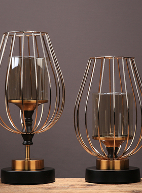 美式轻奢金属蜡烛台摆件新中式家居餐桌样板房装饰品烛光晚餐烛台