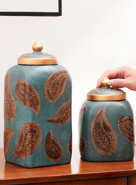 美式乡村储物罐桌面摆件书房客厅树脂装饰品工艺品器皿陈列品摆设
