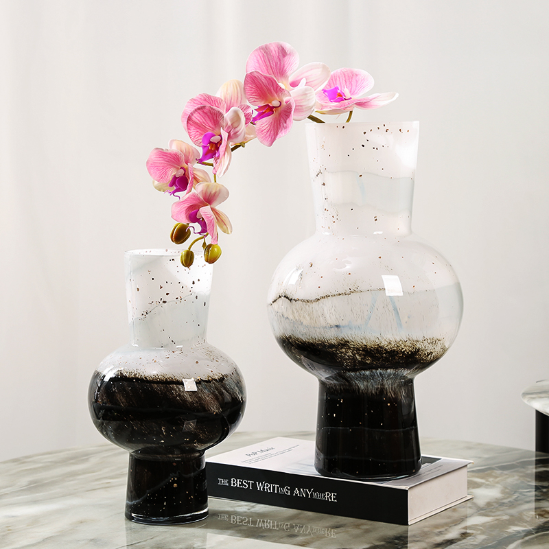 新中式水墨黑白渐变洒金艺术花瓶客厅样板间玄关花器插花摆件