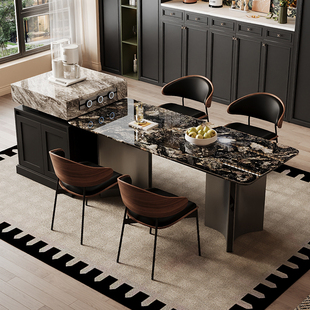 法式天然奢璀璨星河石岛台餐桌一体岩板家用高端大户型水槽款餐桌