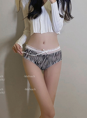 MsPeach甜豹抨击*性感蕾丝豹纹中腰少女三角裤蝴蝶结内裤女舒适