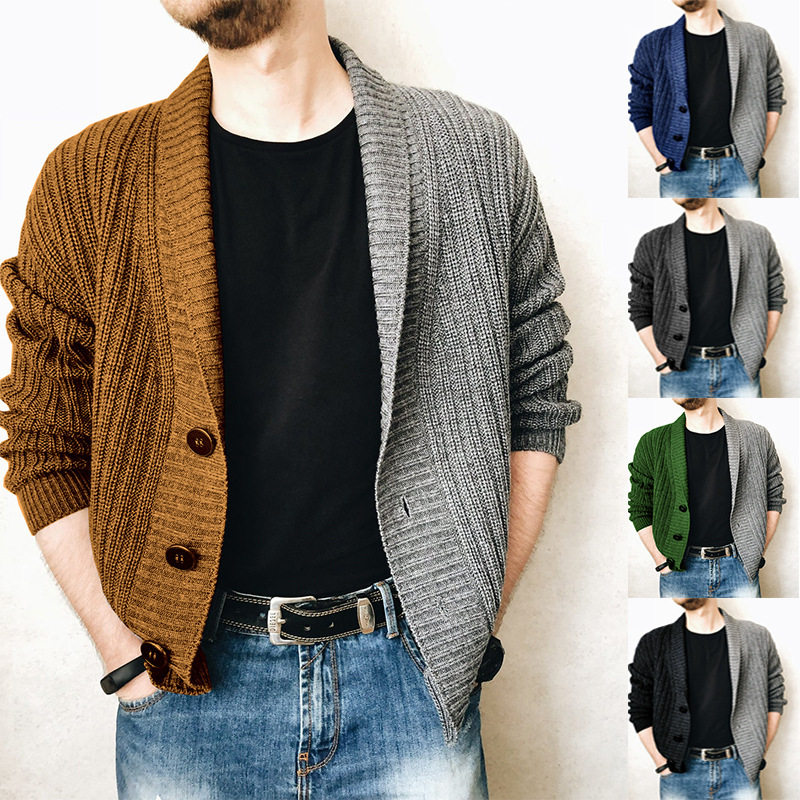 2023秋季英伦风双色拼接男毛衫开衫长袖V字领针织衫Men Knitwear