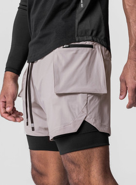 Summer pockets double-deck gym shorts male fitness trousers
