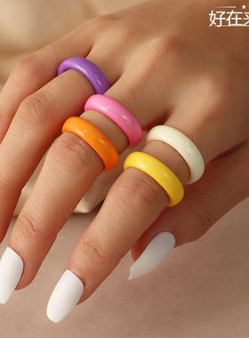 Fashion Resin Ring Girl Fresh pop Ring set女孩彩色戒指套装