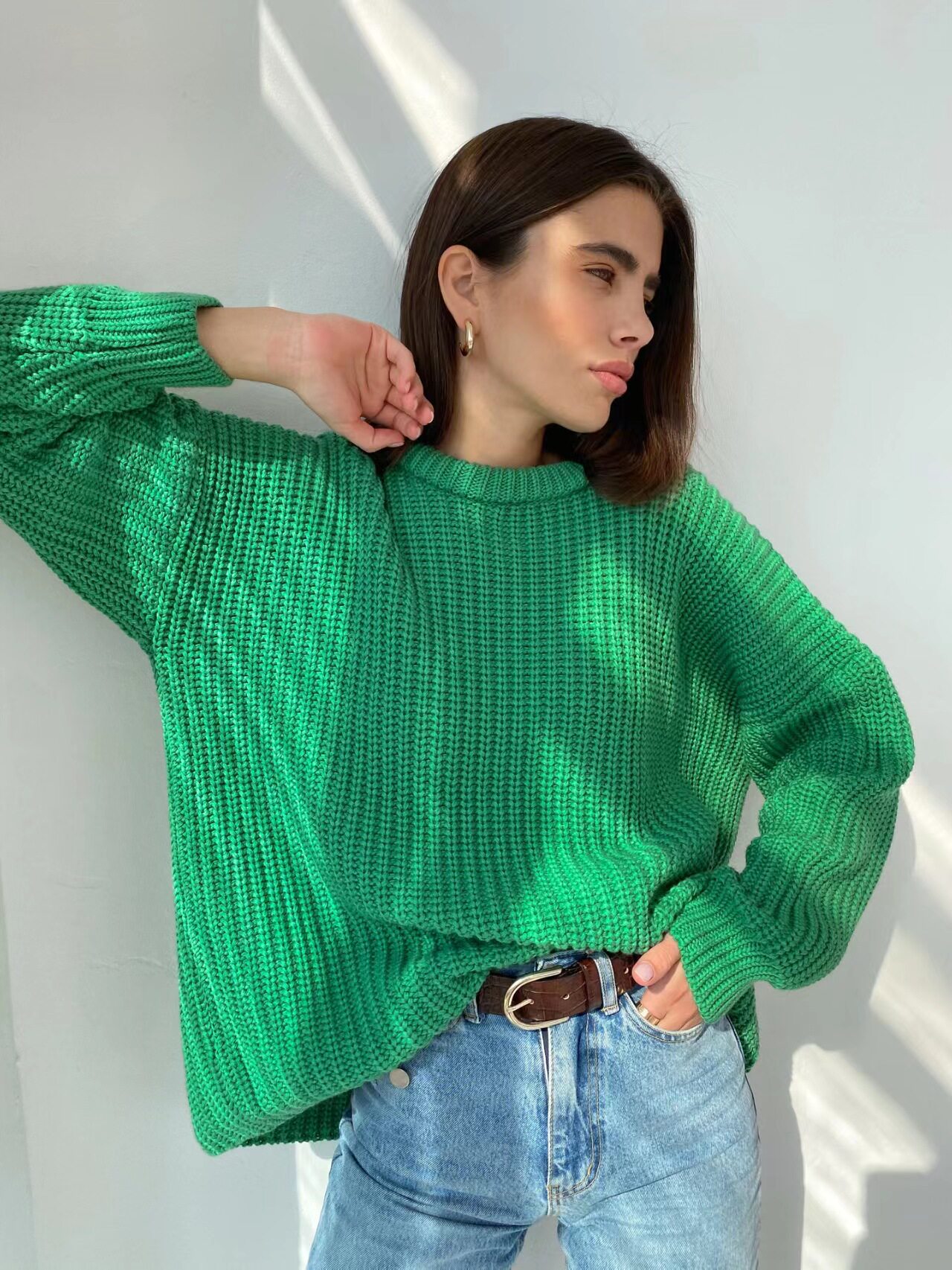 欧美风秋季宽松大码休闲气质套头毛衣女 loose plus size sweater