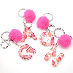 Red Rose Petal Gold Foil Letter Keychain Handbag Charms Pend