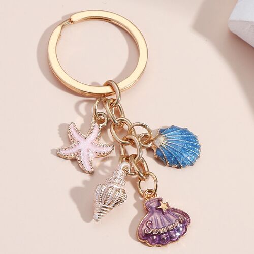 Cute Keychain Colorful Starfish Shell Conch Key Ring Beach K