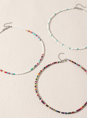 Cross-border Bohemian colorful rice bead necklace米珠项链