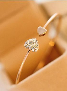 Ladies Open Bracelet Creative Diamond Heart Jewelry跨境手镯