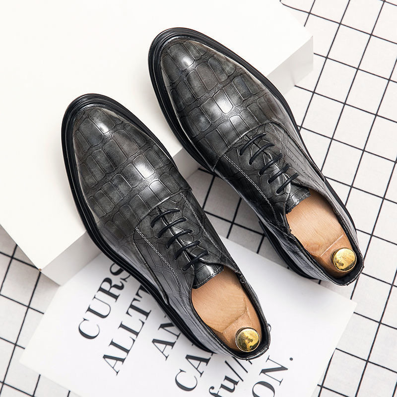 Big size leisure Men Leather shoes压花石头纹复古拼色休闲皮鞋