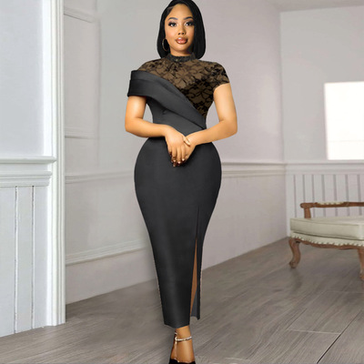 2022夏季欧美大码蕾丝复古连衣裙女 Plus Size Black Party Dress