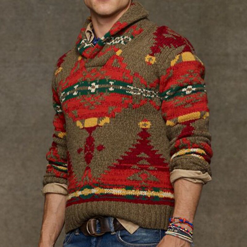 外贸男装2023新款提花毛衣男冬季长袖针织衫套头潮men's knitwear