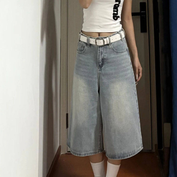 依依仙子美式复古七分牛仔裤女夏季新款宽松显瘦五分裤小个阔腿短