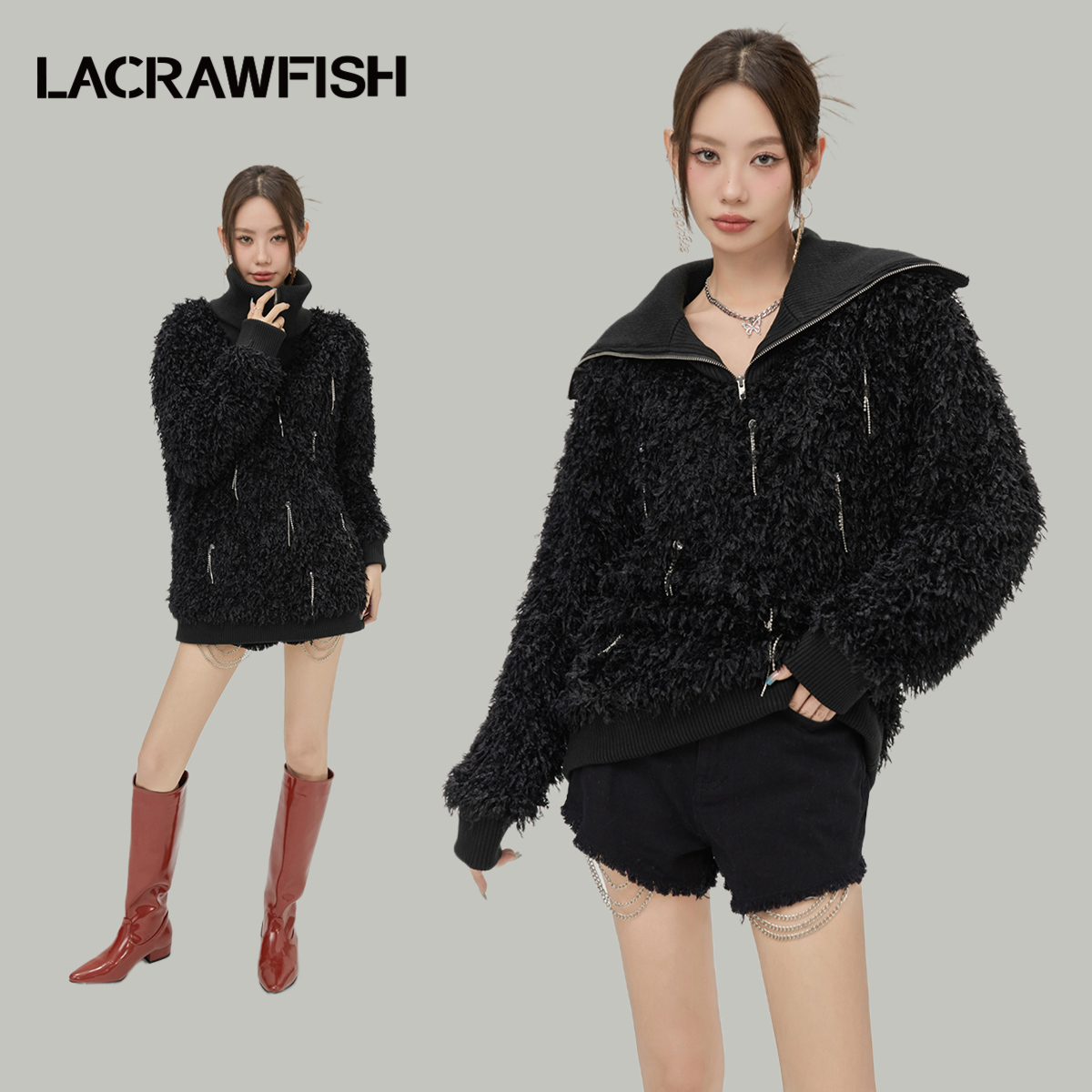 LACRAWFISH羽毛流苏亮钻卫衣
