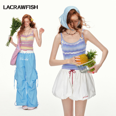 LA CRAWFISH夏季新款甜美多彩渐变手工钉花辣妹吊带背心女