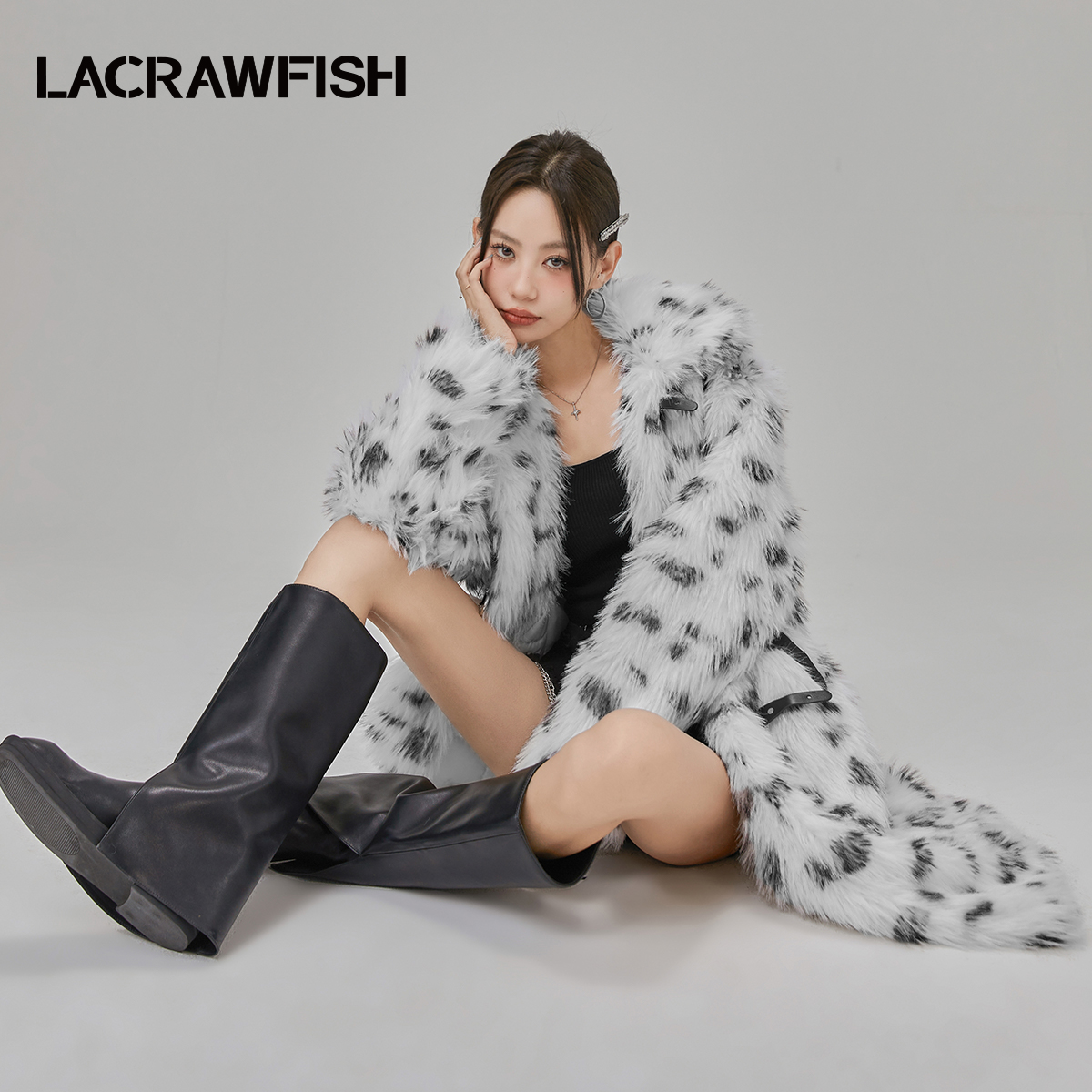 LACRWFISH豹纹环保皮草大衣