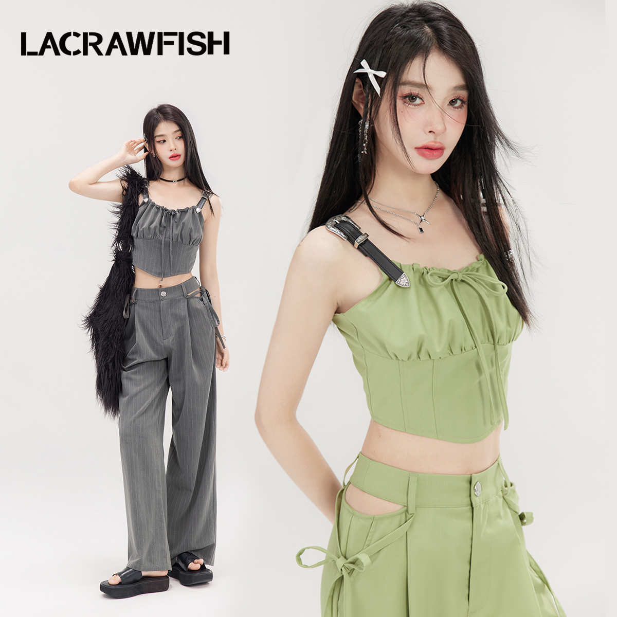 LACRAWFISH压褶皮袢小背心