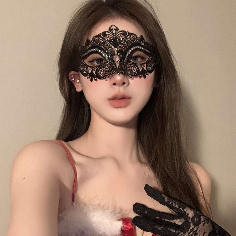 黑色女镂空面具假面舞会化妆面罩装扮道具年会晚会眼罩配饰脸饰