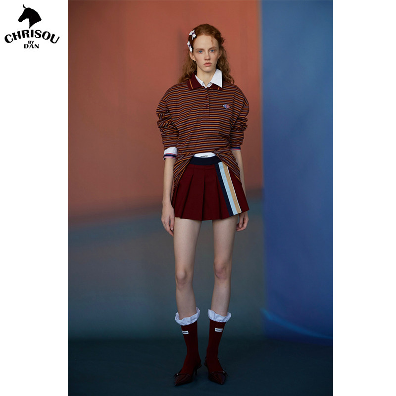 chrisoubydan欧阳丹2025春夏新款红色蓝色条纹POLO衫,女装/女士精品,POLO衫,淘宝优惠券,粉丝福利购,淘宝优惠卷