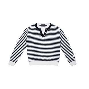 【瓦瓦妮莎同款】chrisoubydan欧阳丹25秋冬条纹v领双领针织衫