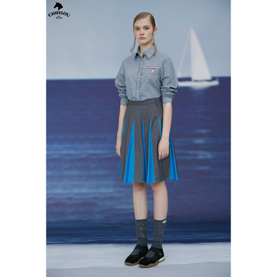 chrisoubydan欧阳丹2025早秋新款红蓝格子衬衫