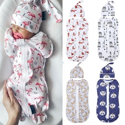 2Pcs Baby Sleeping Bags Soft Swaddle Muslin Blanket Printed