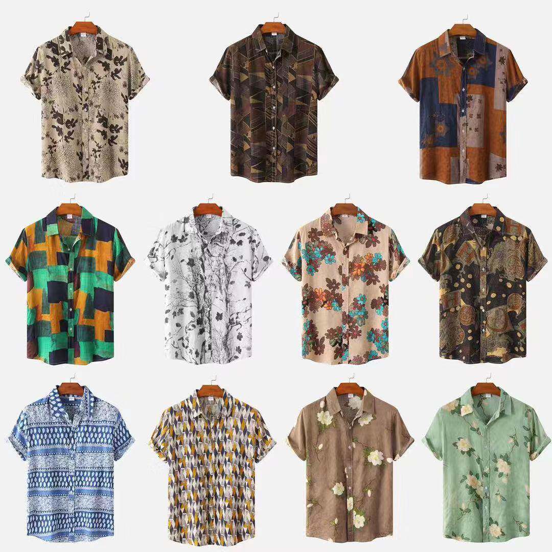 男士碎花短袖衬衣春夏短袖衬衫Men's printed short sleeve shirt