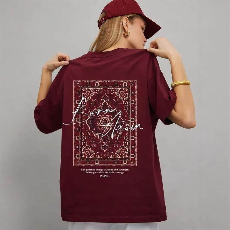 欧美时尚印花Oversize宽松短袖中长T恤女 Tee T Shirt Top Women