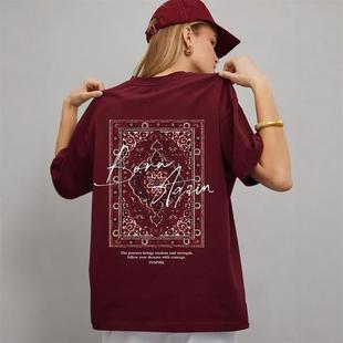 欧美时尚印花Oversize宽松短袖中长T恤女 Tee T Shirt Top Women