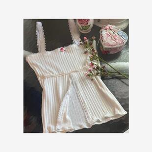 2023Y2K Bow Knitted Crop Top Lace Trim Off Shoulder  T Shirt