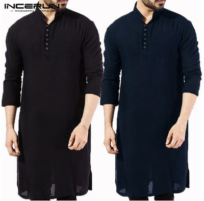 Arab style fashion simple long men's shirt Muslim Robe男