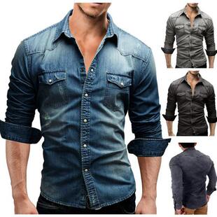 sleeve cowboy jeans autumn blouse casual long man Men shirt