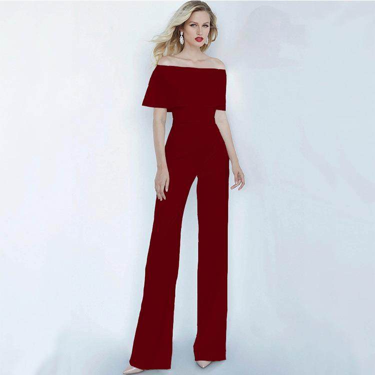 Women sexy one shoulder Jumpsuit欧美女礼服荷叶一字肩连体裤