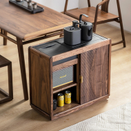 Bắc Mỹ óc chó đen gỗ nguyên khối tủ trà di động trà bên tủ bàn trà hộ gia đình nhỏ ấm đun nước tích hợp sofa bên bàn bàn trà mặt đá chân gỗ