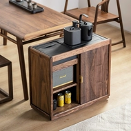 Bắc Mỹ óc chó đen gỗ nguyên khối tủ trà di động trà bên tủ bàn trà hộ gia đình nhỏ ấm đun nước tích hợp sofa bên bàn bàn trà mặt đá chân gỗ