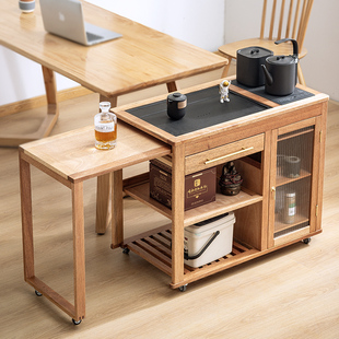 实木伸缩茶车家用客厅沙发边柜茶几白蜡木茶水柜可移动茶台茶桌