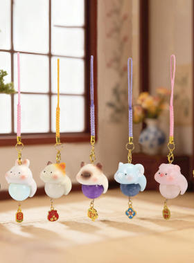 萌宠可爱动物珠事皆宜挂件盲盒树脂工艺品挂件汽车内装饰品挂件