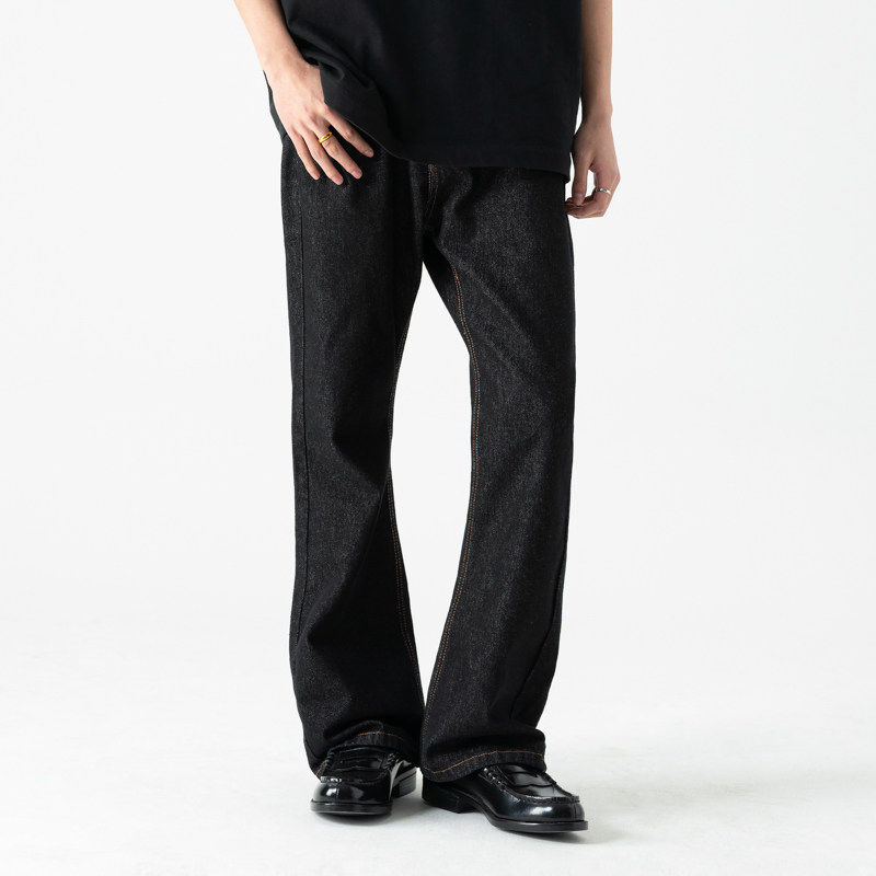 新因素美式黑色微喇cleanfit牛仔裤男女修身显瘦休闲弯刀vibe裤子