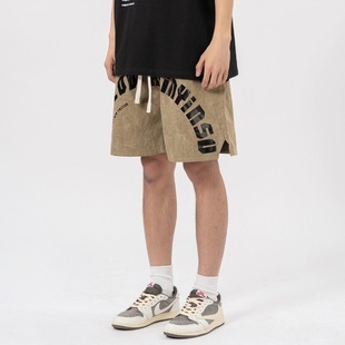 水洗做旧宽松休闲五分裤 薄款 高街字母设计印花短裤 新因素潮牌美式