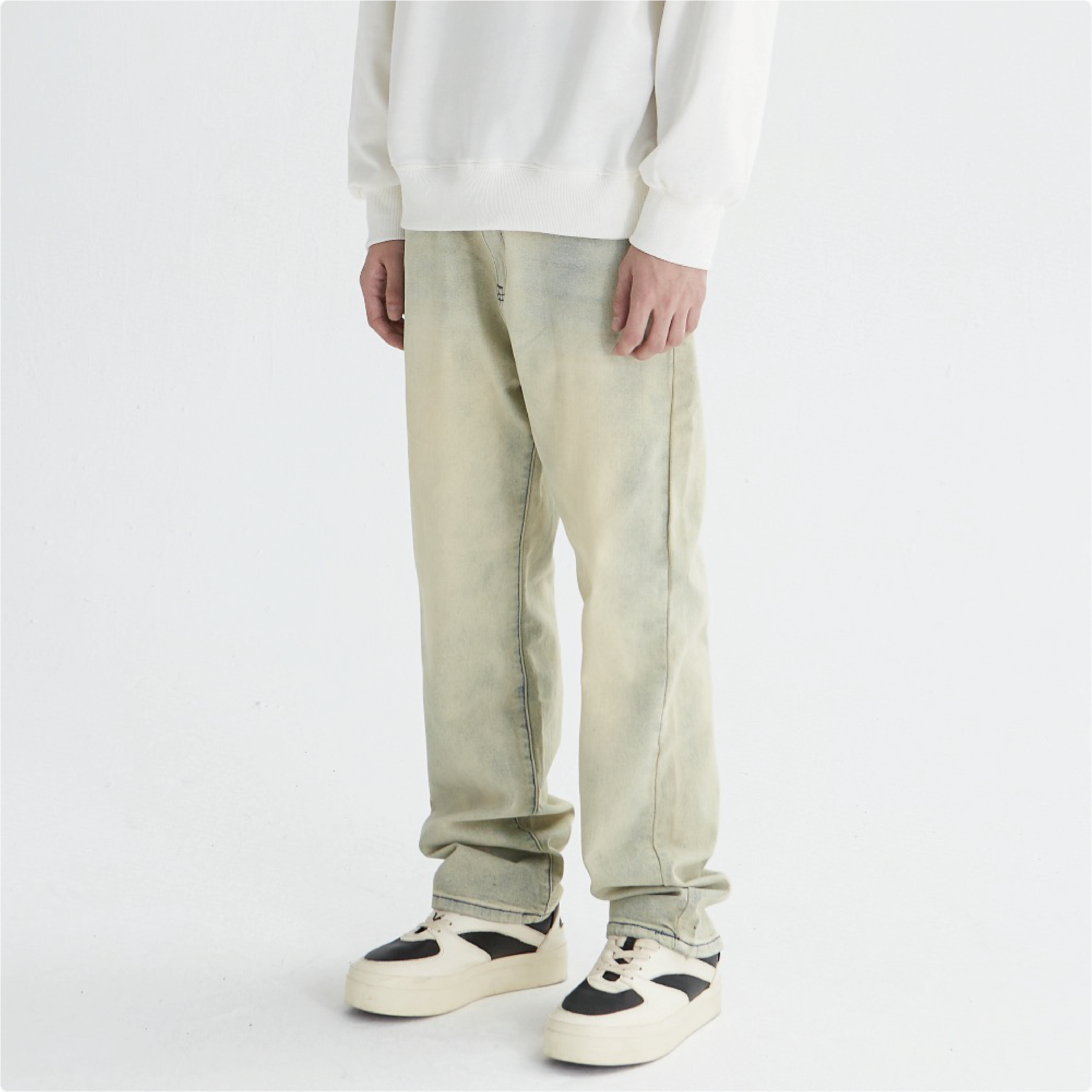 新因素基础宽松弹性直筒牛仔裤