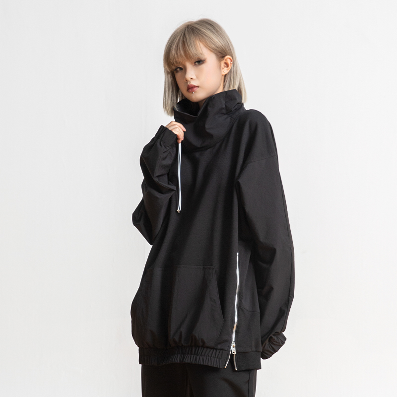 新因素XINYINSU高领半拉链黑色冲锋衣情侣款美式复古高街机能卫衣