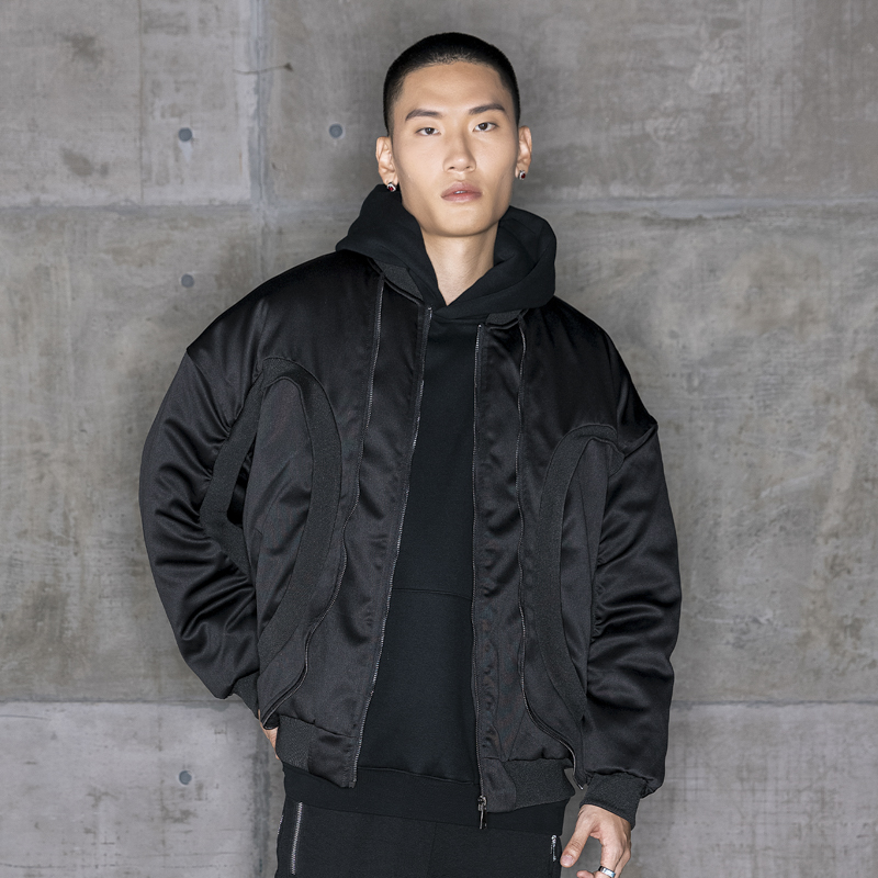 新因素XINYINSU秋冬棒球领棉服设计感小众保暖棉衣假两件潮外套男