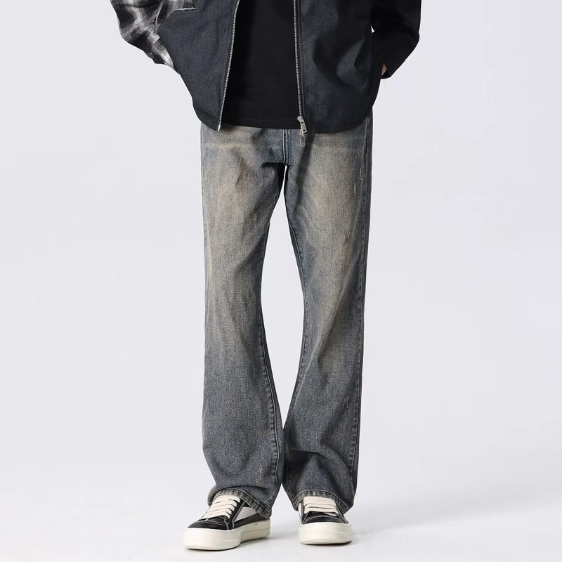 新因素美式高街潮流水洗复古牛仔裤男款宽松直筒休闲阔腿vibe长裤