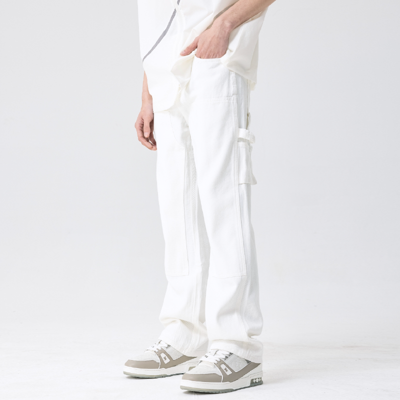 新因素潮牌宽松直筒白色牛仔裤男纯色休闲基础款黑色裤子张杰同款