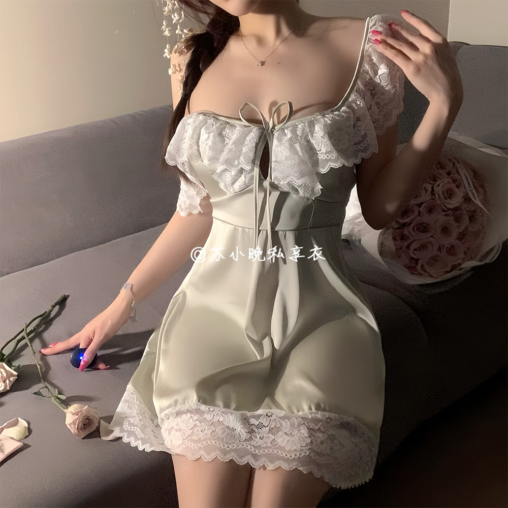 苏小晚 柔涩人妻~纯欲蕾丝吊带睡裙性感诱惑带胸垫睡衣私房衣qqny